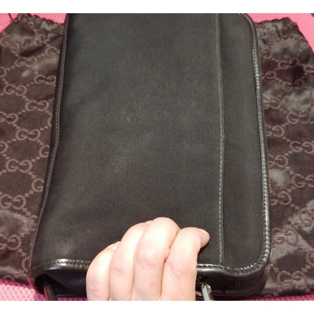 Gucci Black Nylon Leather Bag Silver Hardware Italy‎
